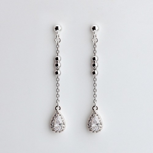 925 Sterling silver water drop charm shiny bead earrings stud