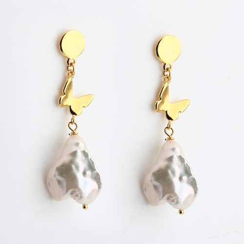 925 sterling silver butterfly baroque pearl earring stud