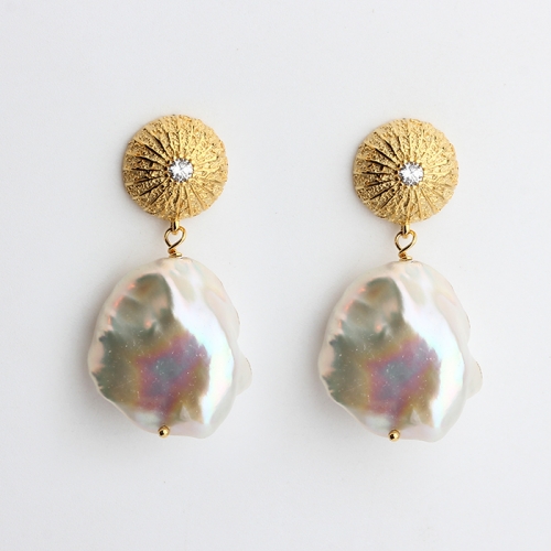 925 sterling gold plated baroque pearl dangle earring stud