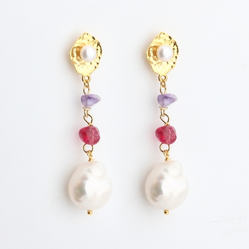 925 sterling silver multi-coloured gemstone with baroque pearl earring stud