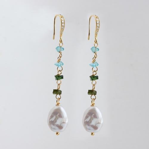 925 sterling silver gemstone and baroque pearl earring hook