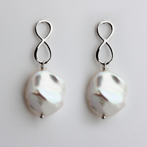 925 sterling silver infinity baroque pearl earrings post
