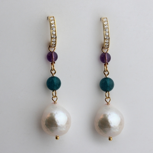 925 sterling silver gemstone baroque pearl drop earrings stud