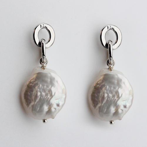 925 sterling silver button baroque pearl earrings post