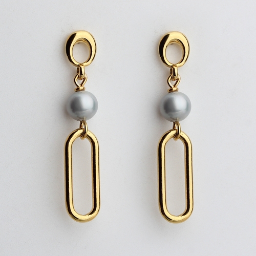 925 sterling silver grey pearl long link earrings stud