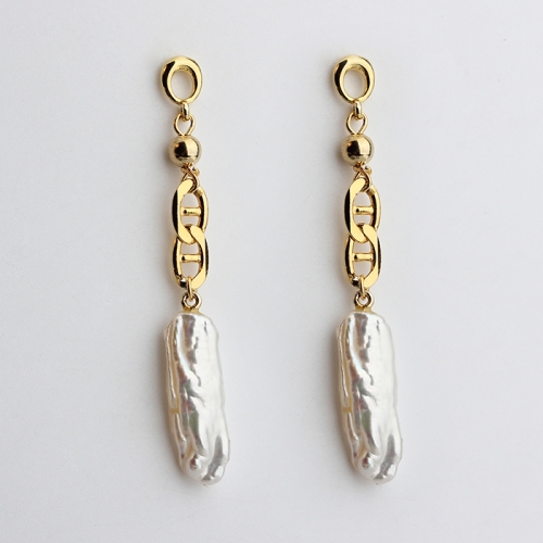 925 sterling silver marine chain baroque pearl earrings stud