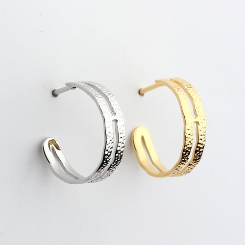 925 sterling silver hammered two lines earring stud