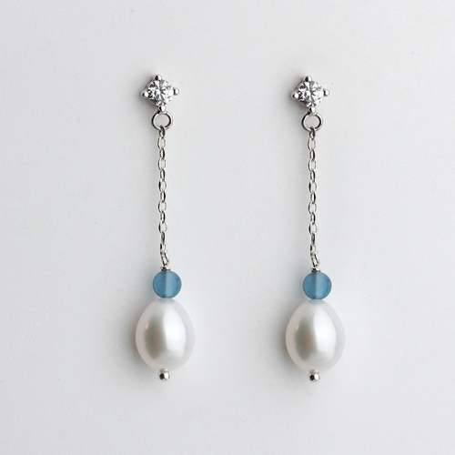 925 sterling silver pearl and genuine agate drop earrings
