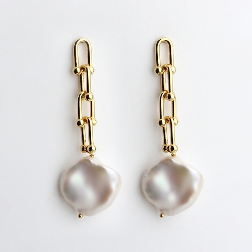 925 sterling silver baroque pearl hardwear link earrings stud