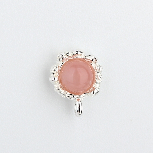 925 Sterling Silver Half-Round Pink Opal Gemstone Earring Finding