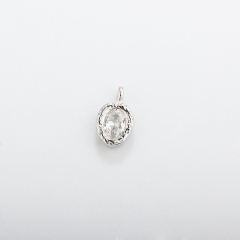 925 Sterling Silver Hammered Oval CZ Charm
