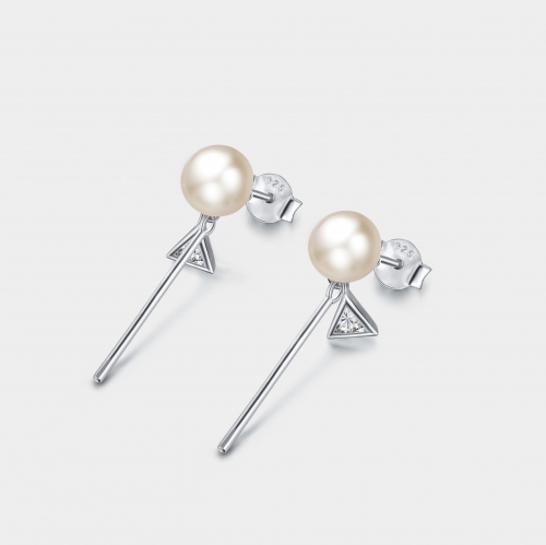 925 sterling silver  freshwater pearl drop earrings with cubic zirconia