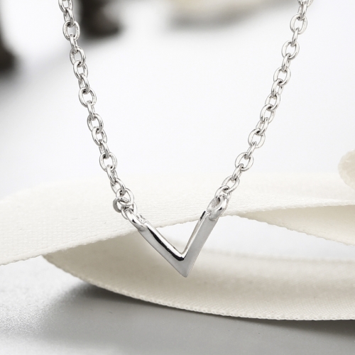 925 sterling silver solid letter V charm chain necklaces