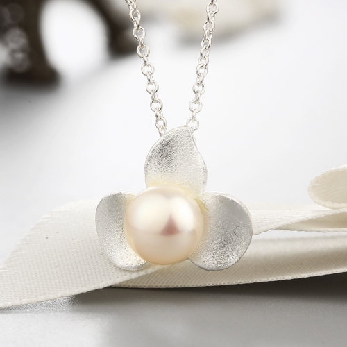 925 sterling silver petals shape pendant necklaces with pearl