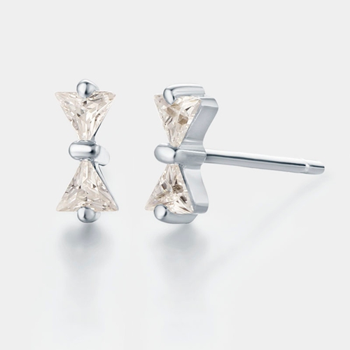 925 sterling silver cz stones bowknot stud earrings