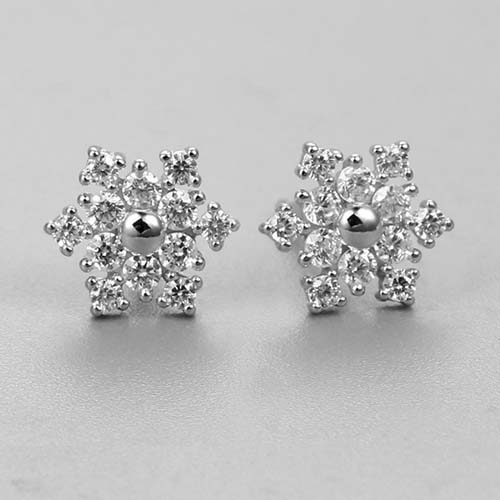 925 sterling silver cz stone snowflake stud earrings