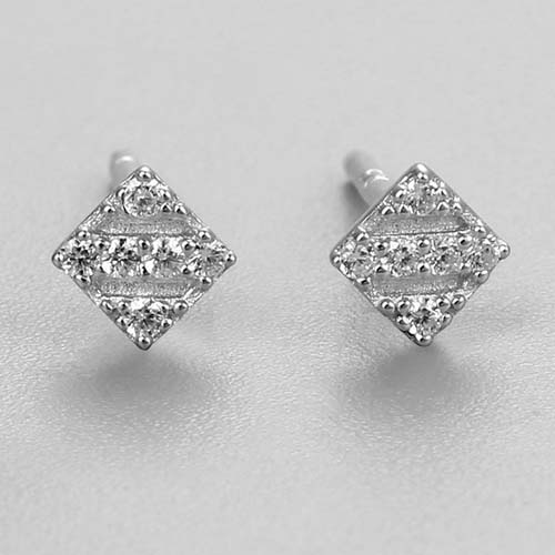 925 sterling silver cz stone diamond shaped stud earrings