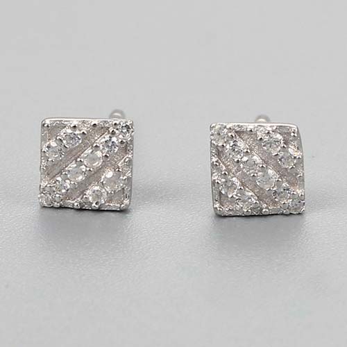 925 sterling silver cz stone square stud earrings