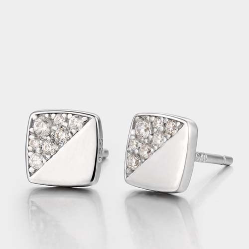 925 sterling silver cubic zirconia square stud earrings