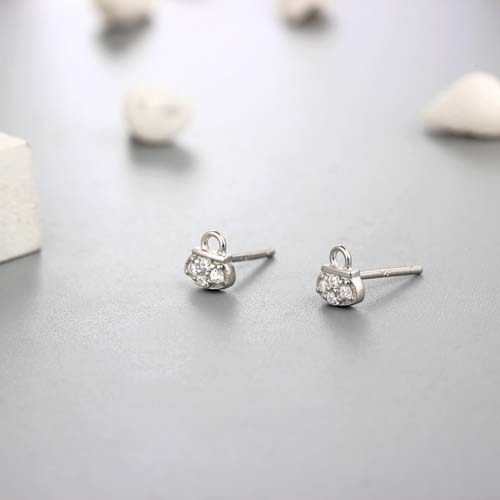 925 sterling silver cubic zirconia bag design stud earrings