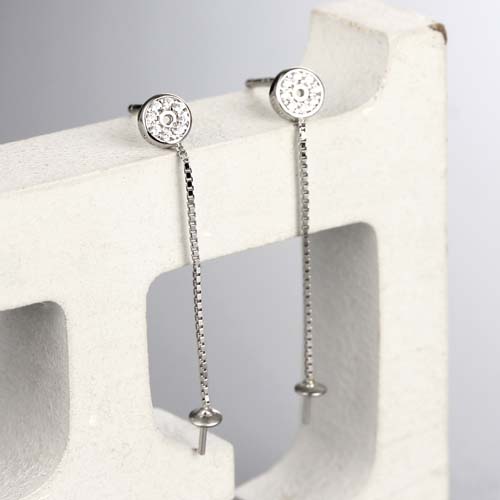 925 sterling silver cz stone long chain drop pearl earrings