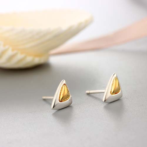 925 sterling silver double color triangle stud earrings