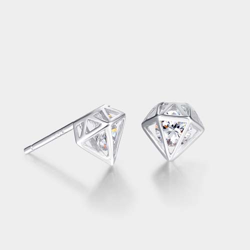 925 sterling silver diamond shaped cubic zirconia stud earrings
