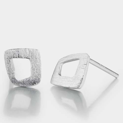 925 sterling silver brushed hollow square stud earrings