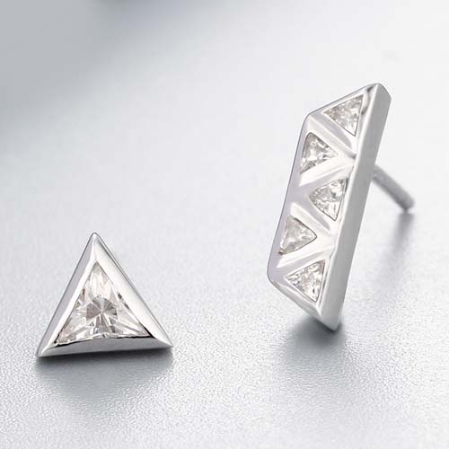 925 sterling silver triangle and trapezoid cubic zirconia stud earrings