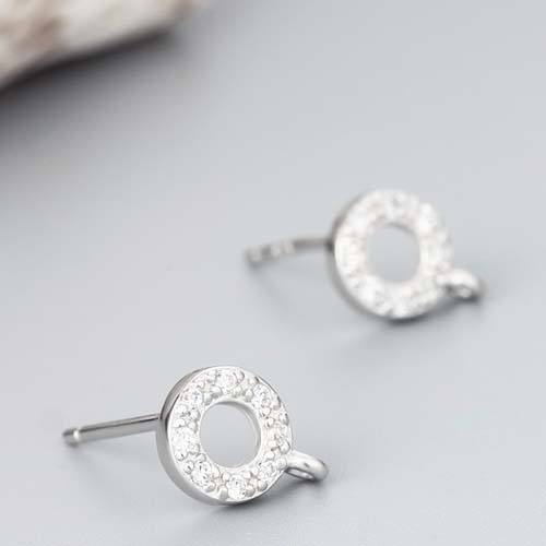 925 sterling silver cz stone round ring stud earring