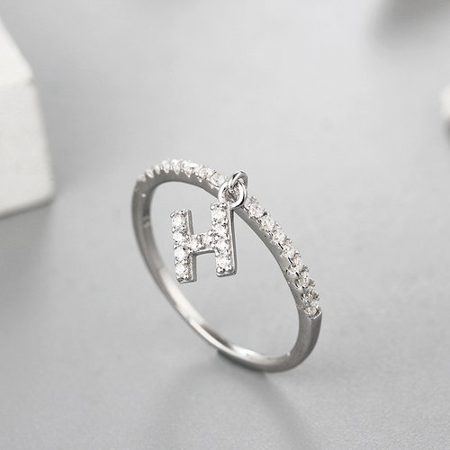 925 sterling silver letter H charm cubic zirconia rings