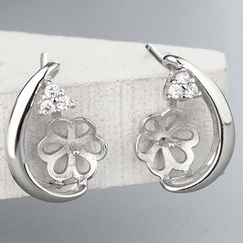925 sterling silver cz stone flower pearl earrings mountings