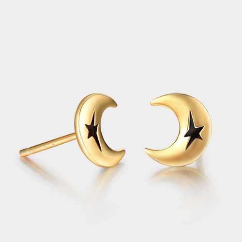 925 sterling silver moon and star stud earrings