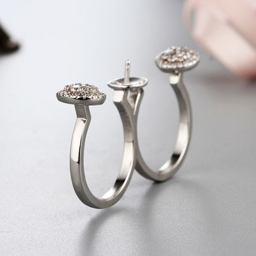 925 sterling silver cz stones two fingers rings with pearl