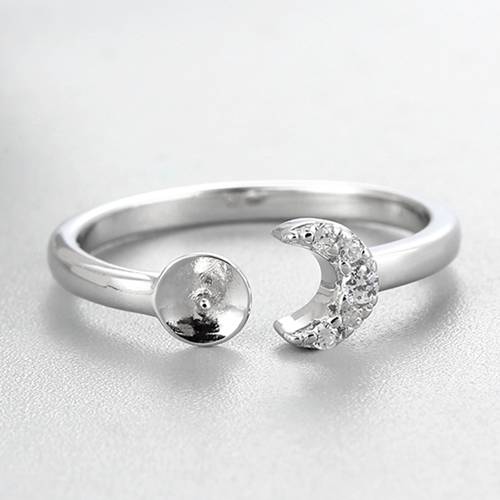 925 sterling silver cz moon pearl open ring mountings