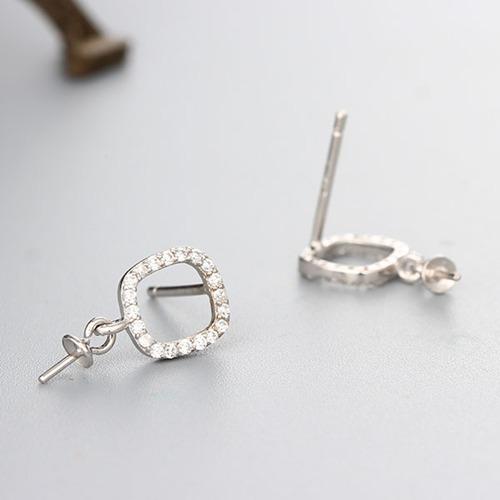 925 sterling silver cz pave square pearl earring mountings