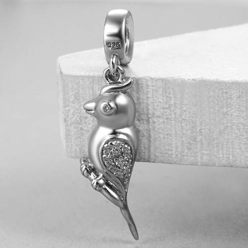 Silver woodpecker charm bead