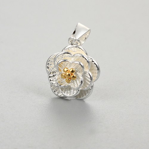 925 sterling silver two-tone Camellia flower pendants