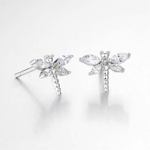 925 sterling silver cubic zirconia dragonfly stud earrings