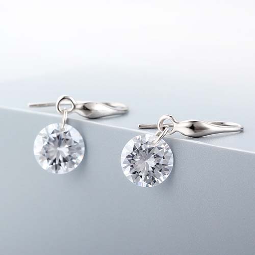 925 sterling silver round zirconia hook earrings