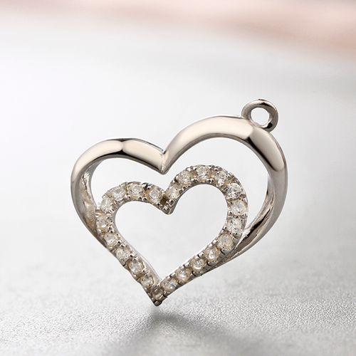 925 sterling silver cz stones double heart charms