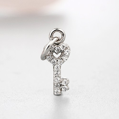 925 sterling silver cz hollow heart key charms