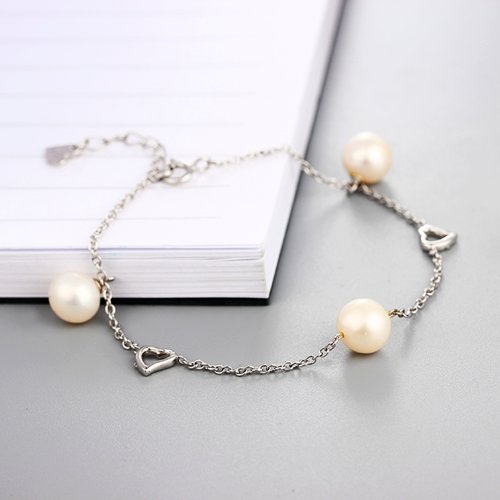 925 sterling silver hollow heart tag pearl bracelets
