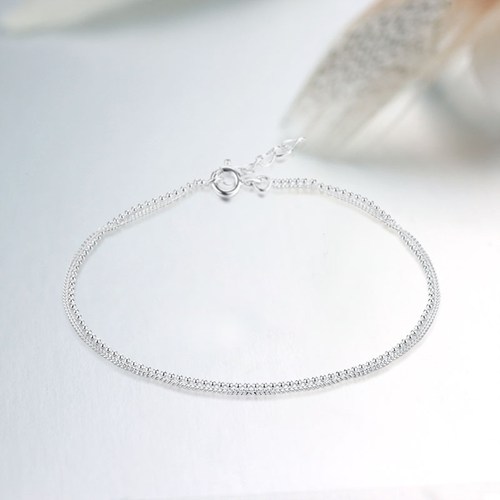 925 sterling silver double-layers curb chain&bead chain  bracelets