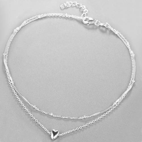 925 sterling silver heart double layer chains