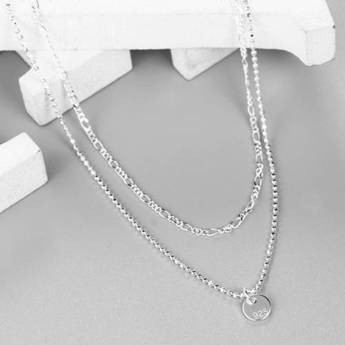 925 sterling silver double layer choker necklace
