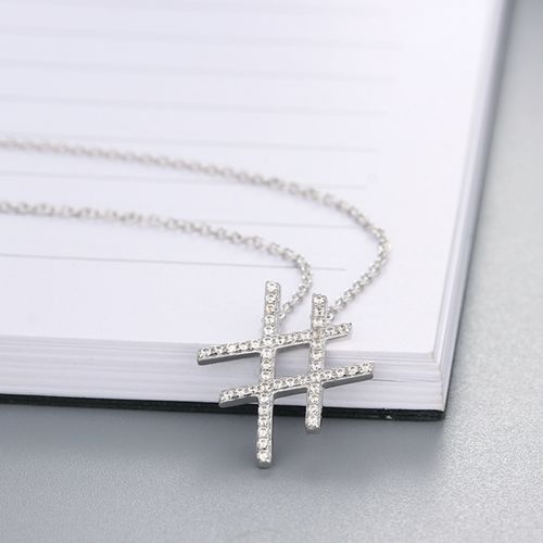 925 sterling silver cubic zirconia pound sign charm necklaces