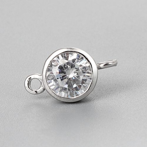 925 sterling silver round clear CZ stone charms