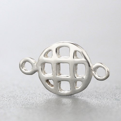 925 sterling silver grid round connector charms