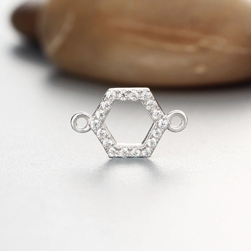 925 sterling silver cz stone hollow hexagon connector charms